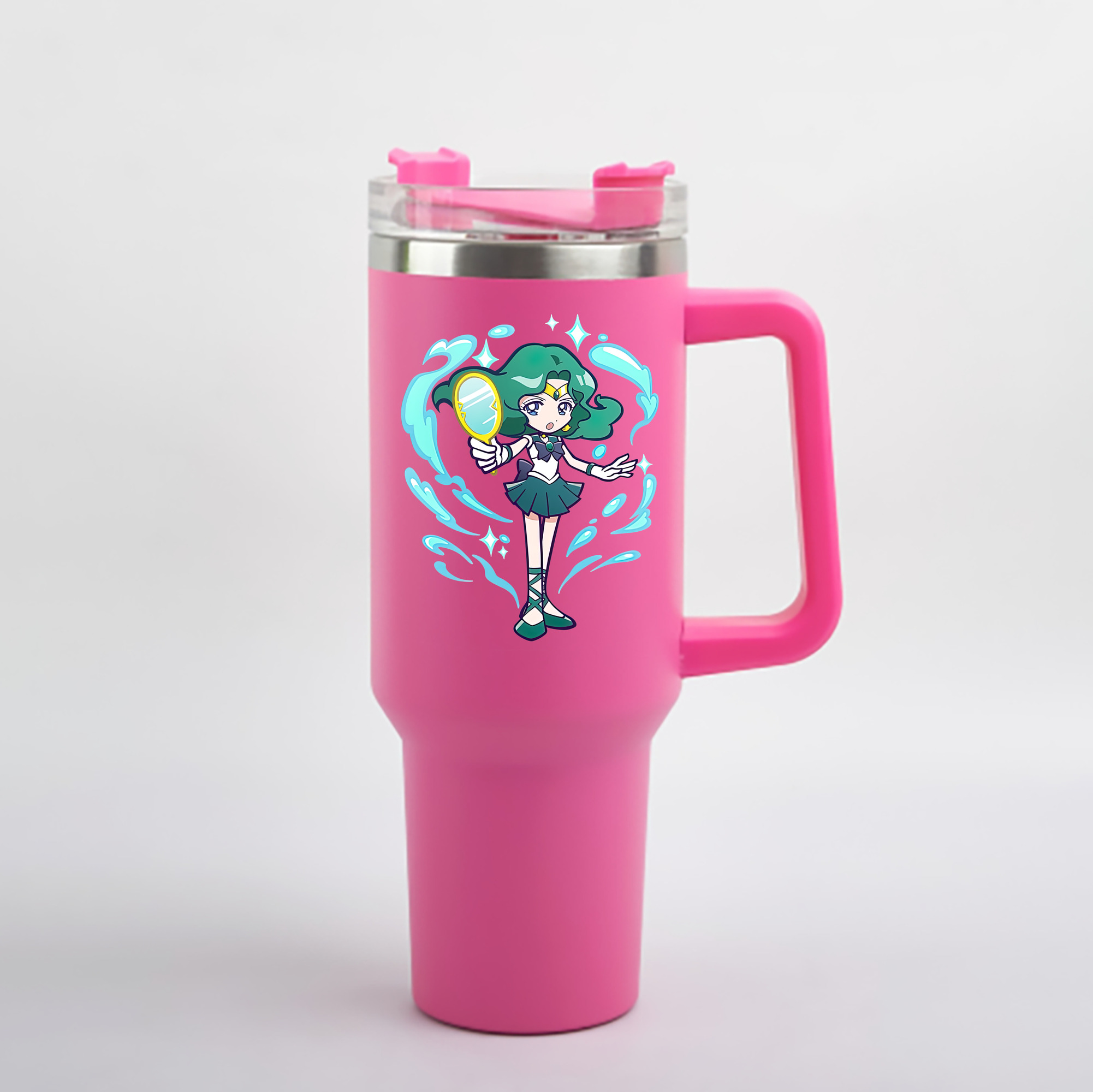 （画像用） 美少女戦士セーラームーン 海王 みちる（かいおう みちる） Sailor Moon Kaiou Michiru 1200mL車用タンブラー - クリスタルステッカー（プラスチックストロー付き）